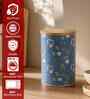Blue Floral Chevron Printed Metal Airtight Storage Container With Wooden Lid