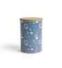 Blue Floral Chevron Printed Metal Airtight Storage Container With Wooden Lid