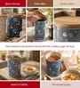 Blue Floral Chevron Printed Metal Airtight Storage Container With Wooden Lid