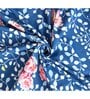 Blue Floral Glace Cotton Queen Fitted Bed Sheets with 2 Pillow Covers (240 tc)