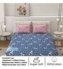 Blue Floral Glace Cotton Queen Fitted Bed Sheets with 2 Pillow Covers (240 tc)