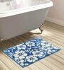 Blue Floral Polyester AntiSkid Bathmat