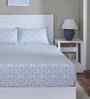 Blue Floral Print 144 TC Cotton Double Bed Fitted Sheet with 2 Pillow Case Sensory Bloom Collection