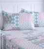 Blue Floral Print 144 TC Cotton Double Bed Sheet with 2 Pillow Covers Sensory Bloom Collection