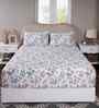 Blue Floral Print 300 TC Cotton Double Bed Fitted Sheet with 2 Pillow Case Sensory Bloom Collection