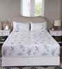Blue Floral Print 300 TC Cotton Double Bed Fitted Sheet with 2 Pillow Case Sensory Bloom Collection