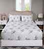 Blue Floral Print 300 TC Cotton Double Bed Fitted Sheet with 2 Pillow Case Sensory Bloom Collection