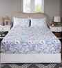 Blue Floral Print 300 TC Cotton Double Bed Fitted Sheet with 2 Pillow Case Sensory Bloom Collection