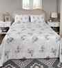 Blue Floral Print 300 TC Cotton Double Bed Sheet with 2 Pillow Covers Sensory Bloom Collection