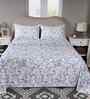 Blue Floral Print 300 TC Cotton King Size Bed Sheet with 2 Pillow Covers Sensory Bloom Collection