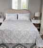 Blue Floral Print 300 TC Cotton King Size Bed Sheet with 2 Pillow Covers Sensory Bloom Collection