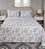 Blue Floral Print 300 TC Cotton King Size Bed Sheet with 2 Pillow Covers Sensory Bloom Collection