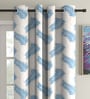 Blue Floral Polyester 5Ft Semisheer Eyelet Window Curtains (Set Of 2)