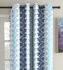 Blue Floral Polyester 5Ft Semisheer Eyelet Window Curtains (Set Of 2)
