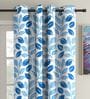 Blue Floral Polyester 5Ft Semisheer Eyelet Window Curtains (Set Of 2)