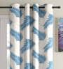 Blue Floral Polyester 7Ft Semisheer Eyelet Door Curtains (Set Of 2)