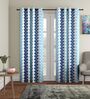Blue Floral Polyester 7Ft Semisheer Eyelet Door Curtains (Set Of 2)