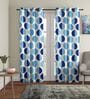 Blue Floral Polyester 9Ft Semisheer Eyelet Door Curtains (Set Of 2)