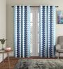 Blue Floral Polyester 9Ft Semisheer Eyelet Door Curtains (Set Of 2)