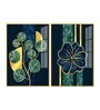Blue Flower And Green Plant Acrylic Framed Art Panel (Set Of 2)