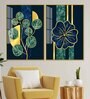 Blue Flower And Green Plant Acrylic Framed Art Panel (Set Of 2)