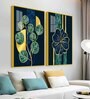 Blue Flower And Green Plant Acrylic Framed Art Panel (Set Of 2)