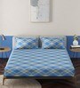 Blue Geometric 120 TC 100% Cotton Queen Sized Bed Sheets with 2 Pillow Covers