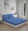 Blue Geometric 104 TC Cotton Queen Sized Bed Sheets with 2 Pillow Covers