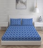 Blue Geometric 104 TC Cotton Queen Sized Bed Sheets with 2 Pillow Covers