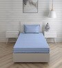 Blue Striped 104 TC Cotton Single Bed Sized Bed Sheets With 1 Pillow Cover