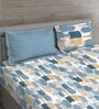 Blue Geometric 144 TC Cotton King Sized Bed Sheets with 2 Pillow Covers