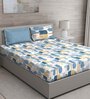 Blue Geometric 144 TC Cotton King Sized Bed Sheets with 2 Pillow Covers
