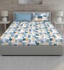 Blue Geometric 144 TC Cotton King Sized Bed Sheets with 2 Pillow Covers