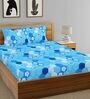 Blue Geometric 144 TC Cotton Queen Sized Bedsheet with 2 Pillow Covers