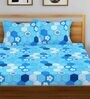 Blue Geometric 144 TC Cotton Queen Sized Bedsheet with 2 Pillow Covers