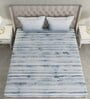 Blue Striped 144 TC Cotton Queen Sized Bed Sheets with 2 Pillow Covers