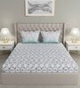 Blue Geometric 144 TC Cotton Queen Sized Bed Sheets with 2 Pillow Covers