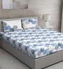 Blue Geometric 144 TC Cotton Queen Sized Bed Sheets with 2 Pillow Covers