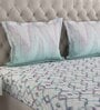 Blue Geometric 144 TC Cotton Queen Sized Bed Sheets with 2 Pillow Covers