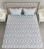 Blue Geometric 144 TC Cotton Queen Sized Bed Sheets with 2 Pillow Covers