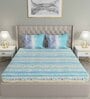 Blue Striped 144 TC Cotton Queen Sized Bed Sheets with 2 Pillow Covers
