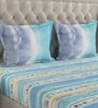 Blue Striped 144 TC Cotton Queen Sized Bed Sheets with 2 Pillow Covers