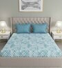 Blue Geometric 144 TC Cotton Queen Sized Bed Sheets with 2 Pillow Covers