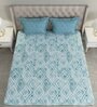 Blue Geometric 144 TC Cotton Queen Sized Bed Sheets with 2 Pillow Covers