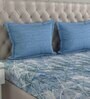 Blue Geometric 144 TC Cotton Queen Sized Bed Sheets with 2 Pillow Covers