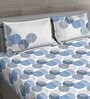Blue Geometric 144 TC Cotton Queen Sized Bed Sheets with 2 Pillow Covers