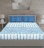 Blue Geometric 144 TC Cotton Queen Sized Bed Sheets with 2 Pillow Covers