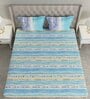 Blue Striped 144 TC Cotton Queen Sized Bed Sheets with 2 Pillow Covers