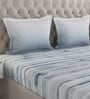 Blue Striped 144 TC Cotton Queen Sized Bed Sheets with 2 Pillow Covers