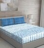 Blue Geometric 144 TC Cotton Queen Sized Bed Sheets with 2 Pillow Covers